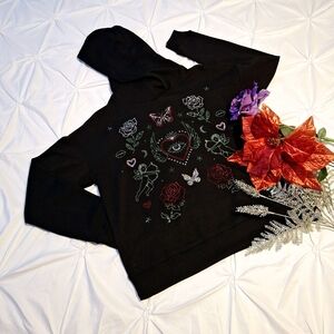 RHINESTONE BLACK BLING HOODIE – MARLED – SZ SMALL – NWT